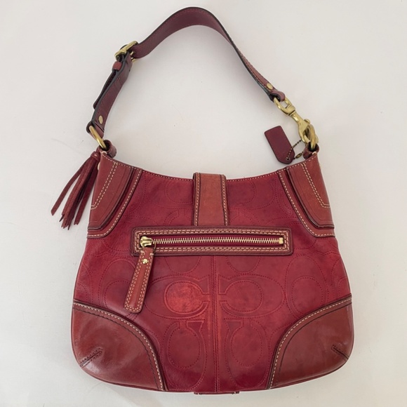 Coach Hampton red embossed C leather shoulder bag 11328 small hobo - Picture 3 of 12